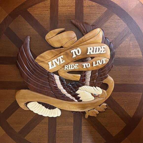 Eagle Wood Carving Live To Ride Ride To Live Wall Decor Pre-owned - Picture 1 of 5